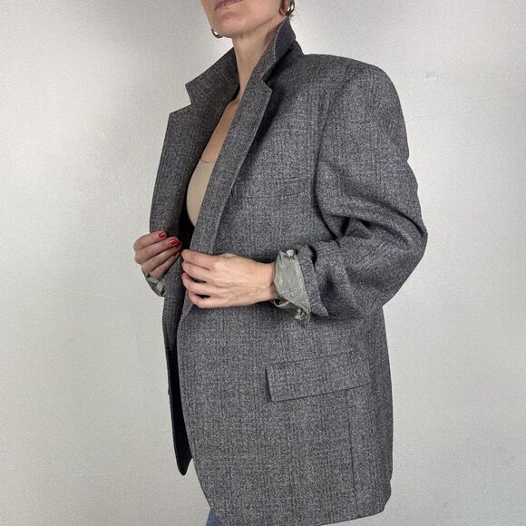 Vintage 80s Wool Herringbone Blazer Gray Oversized Menswear Jacket | Adams Row - Picture 2 of 16